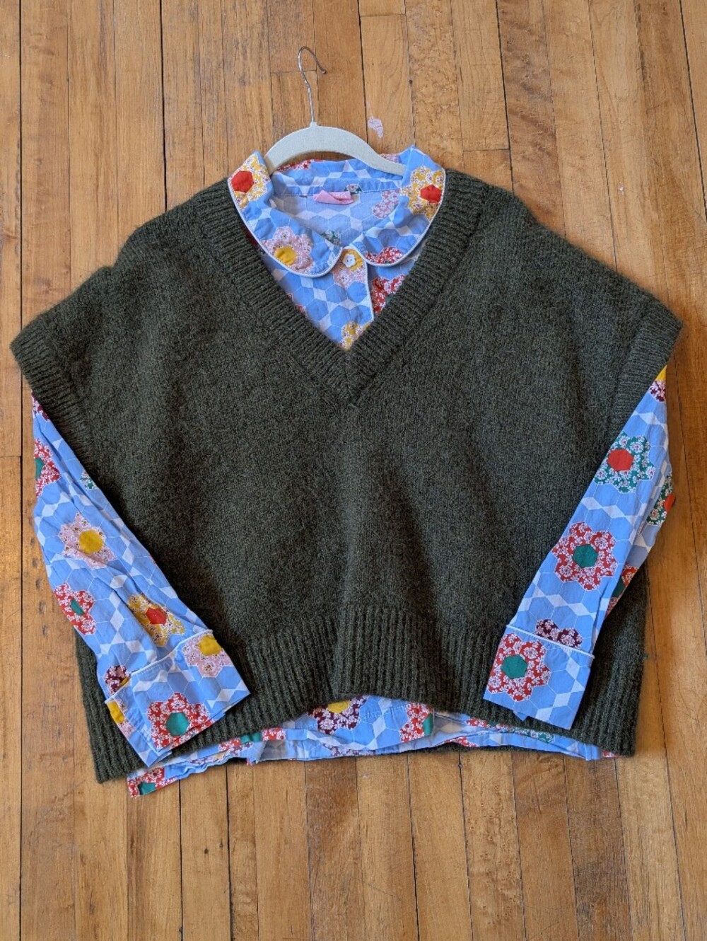 ban.do Leisure Long Sleeve Cotton Shirt Honeycomb Patchwork Blue XL Quilt - Picture 5 of 5